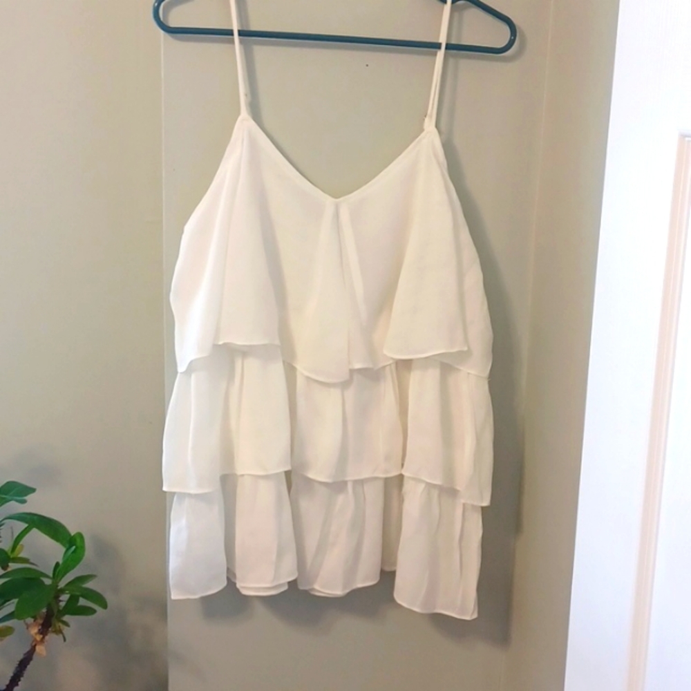 Lavender Sketch, sz M, pure white, gauzy, layered sleeveless tunic.NWT